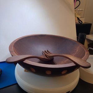Baribocraft Salad Bowl with fork and spoon Wood Salad Bowl Vintage Canada